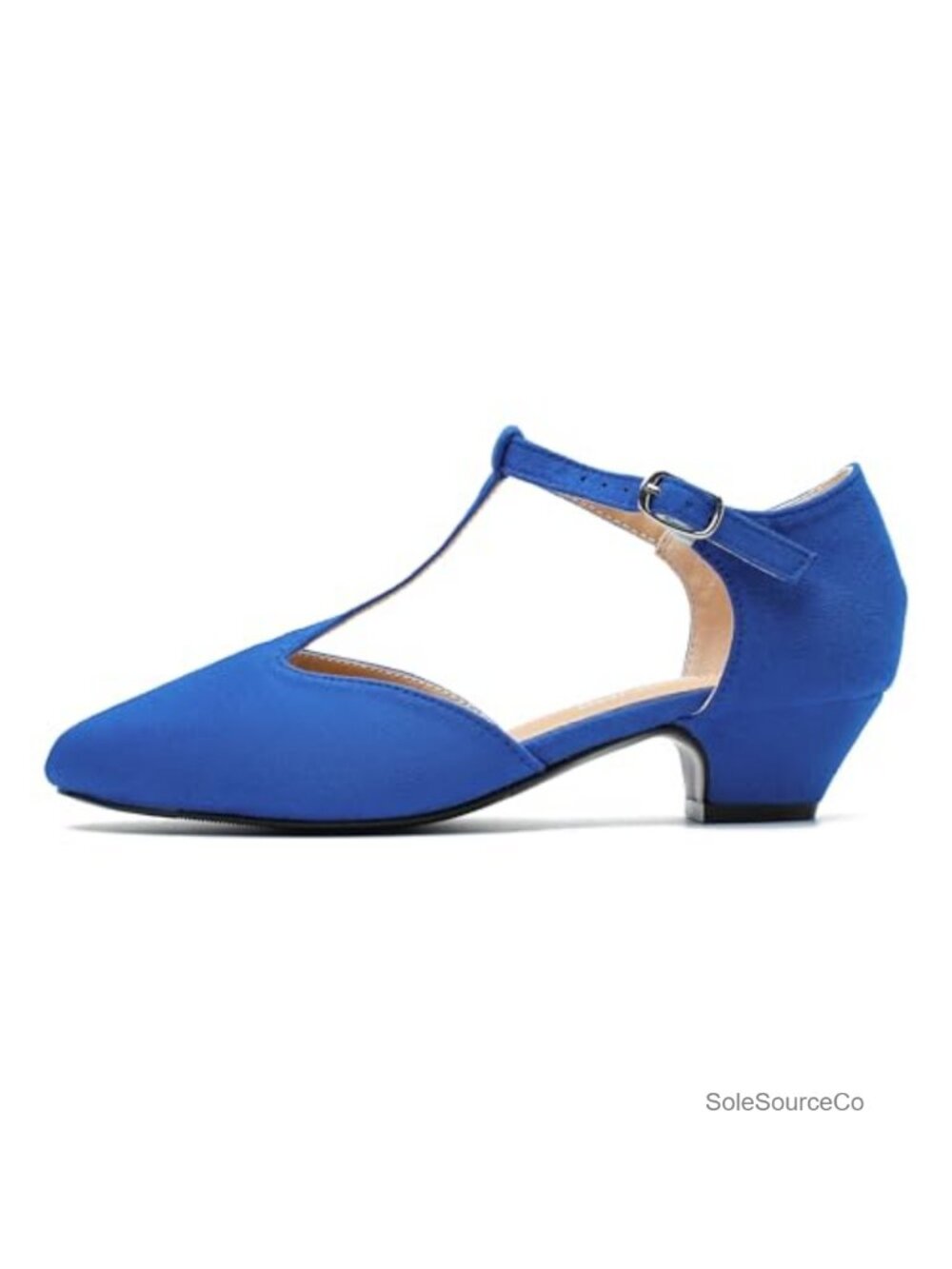 Women's T-Strap Mary Jane Pumps Low Block Heel Closed Toe Buckle Ankle Strap - Picture 5 of 6